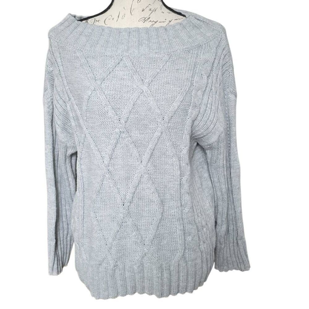 BB Dakota Steve Madden Ladies Size Small Gray Boat Neck Cable Knit Sweater